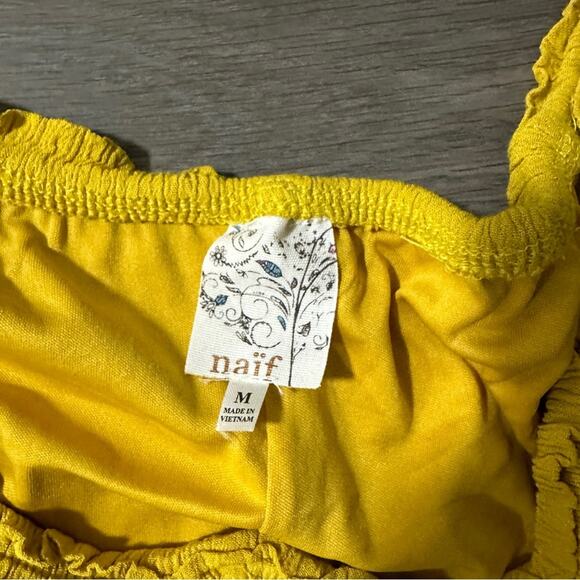 Naïf Mustard Yellow Half Bell Sleeve Button Down Mini Dress Size M - Picture 5 of 8